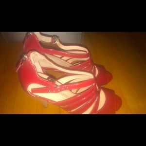Red open-toe heels